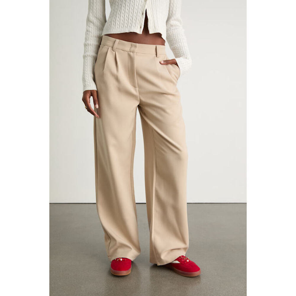 Lulus Cleo Beige Tailored Wide-leg Trousers - Size 6